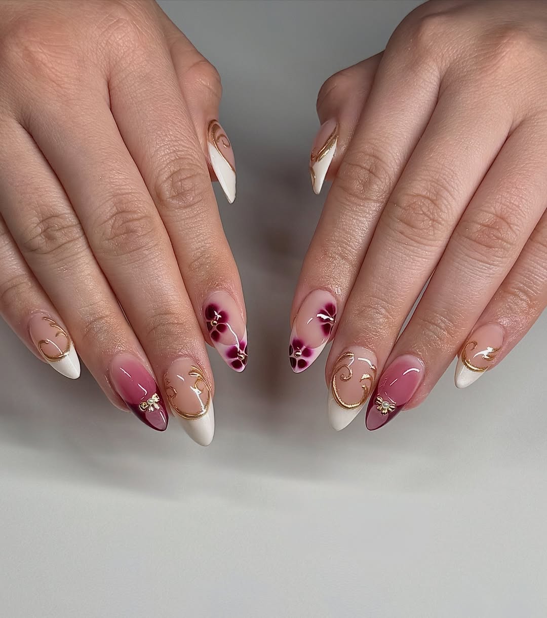 Magenta Floral and Gold Swirls