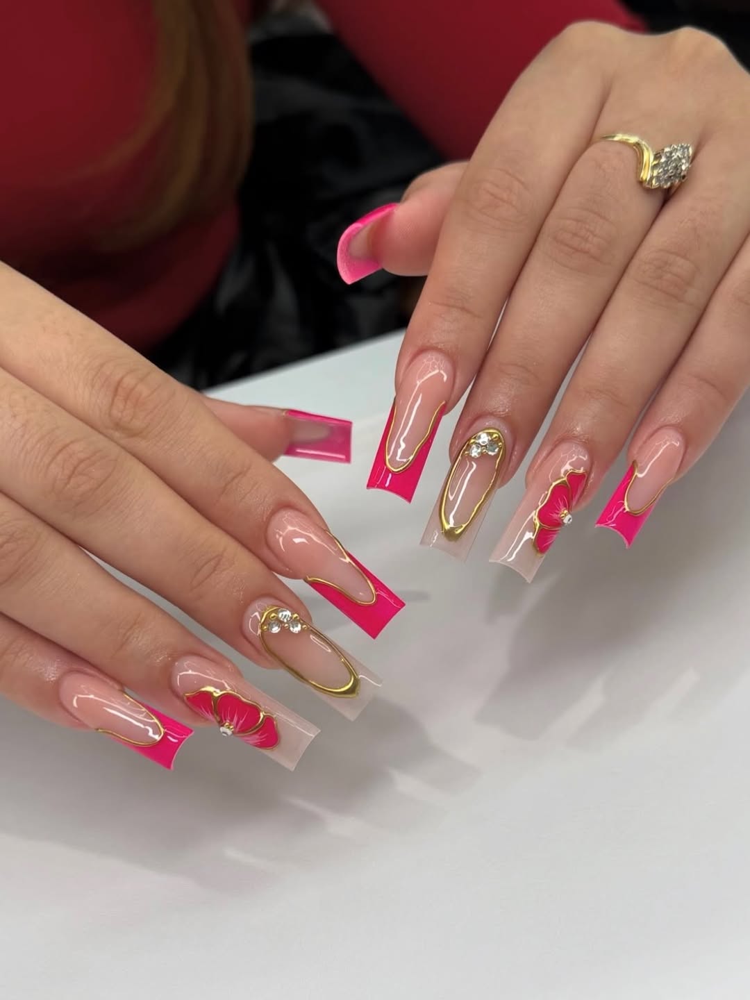 Magenta Tips And Gold Outlines