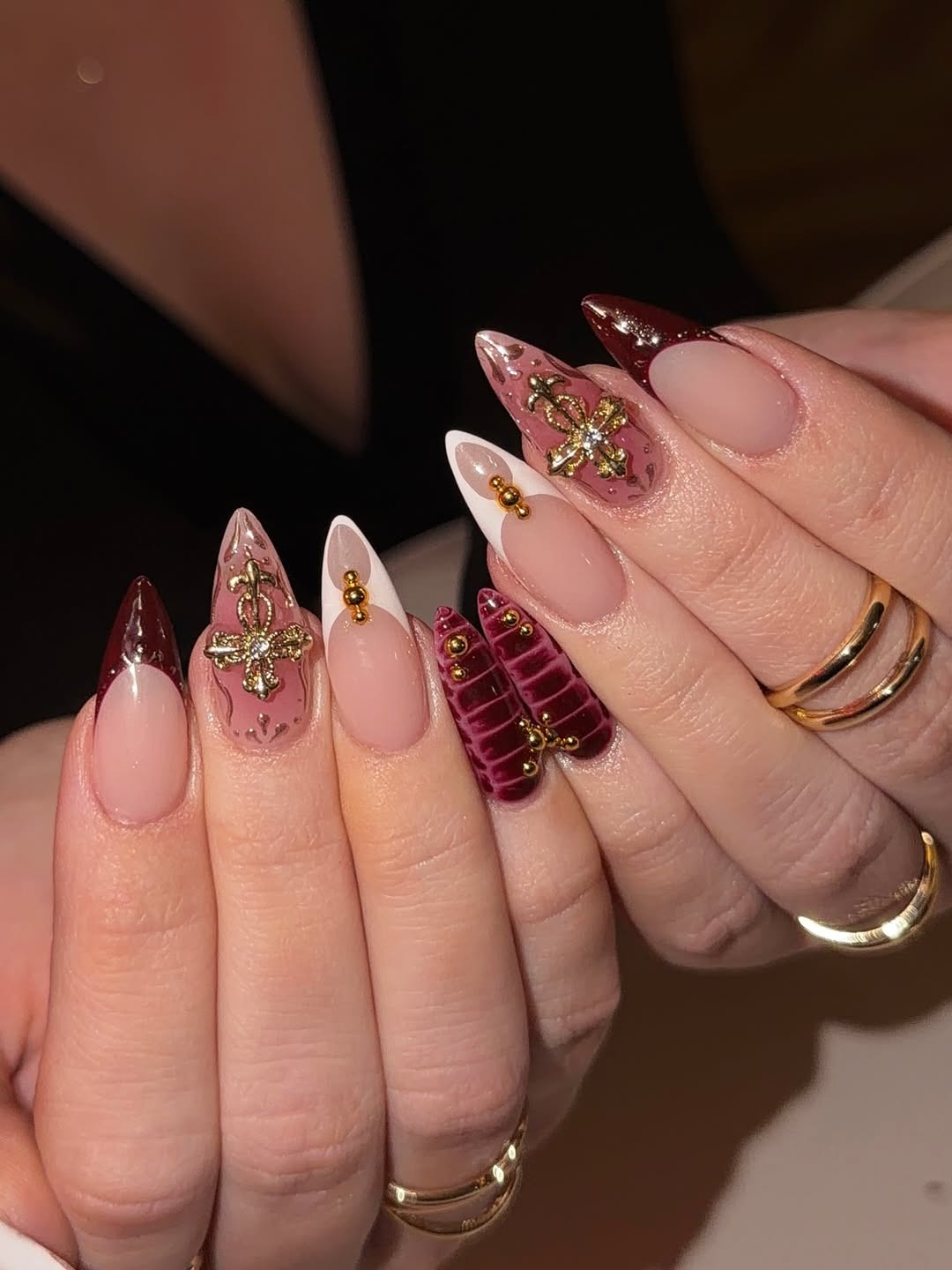 Metallic Crosses and Crimson Reptile Print