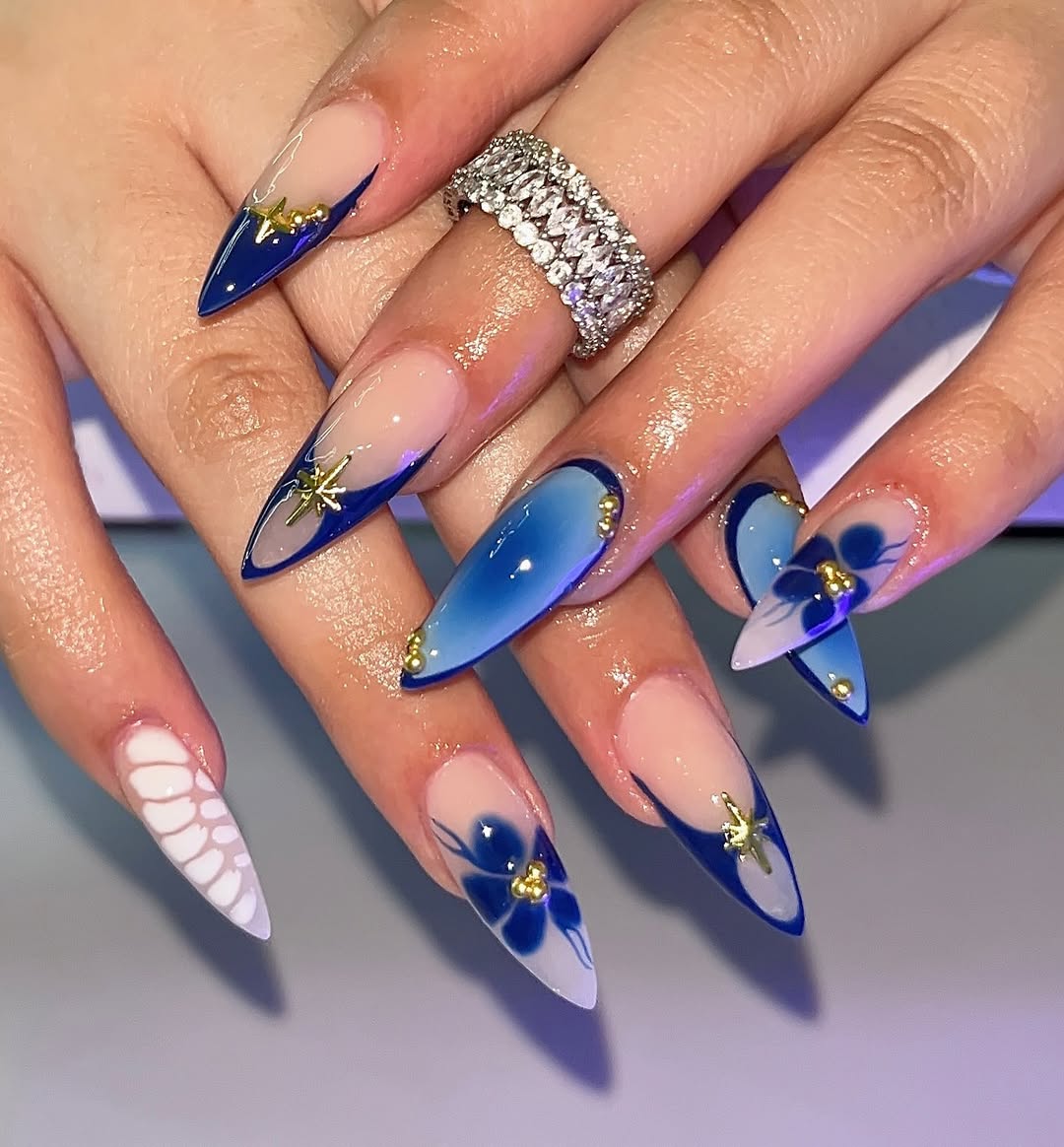 Midnight Blue Star Charm Nails