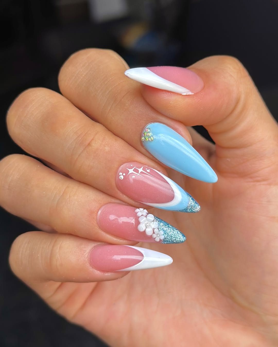 Mixed Almond French and Glitter Tips