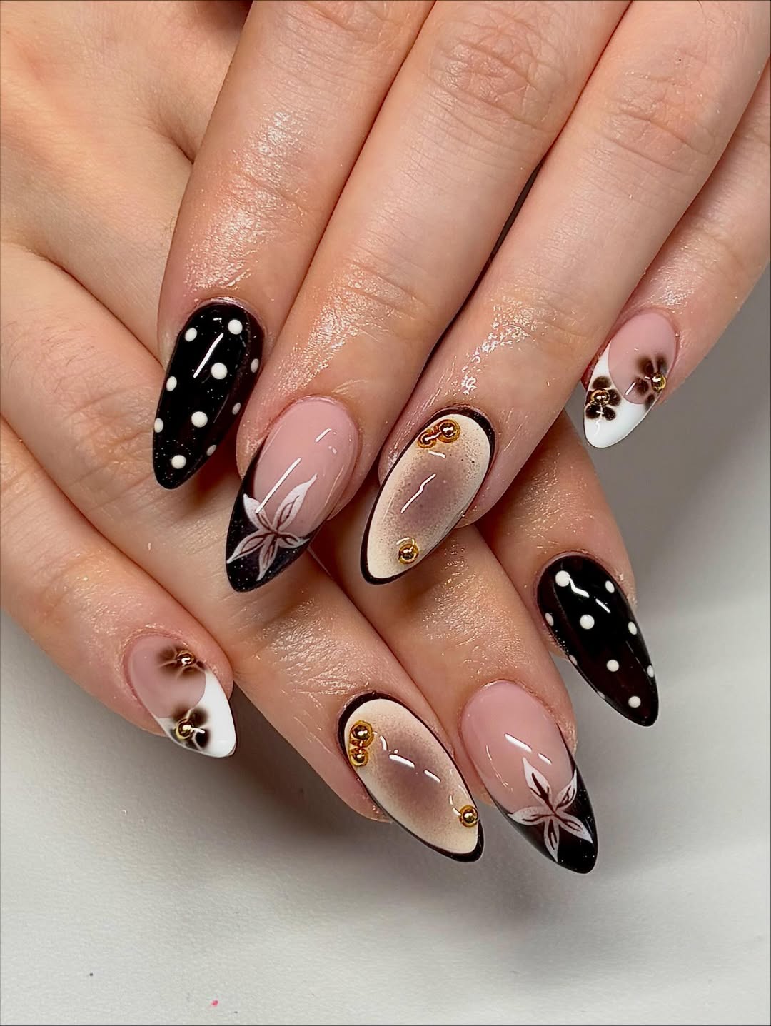 Mixed Pattern Brown Manicure