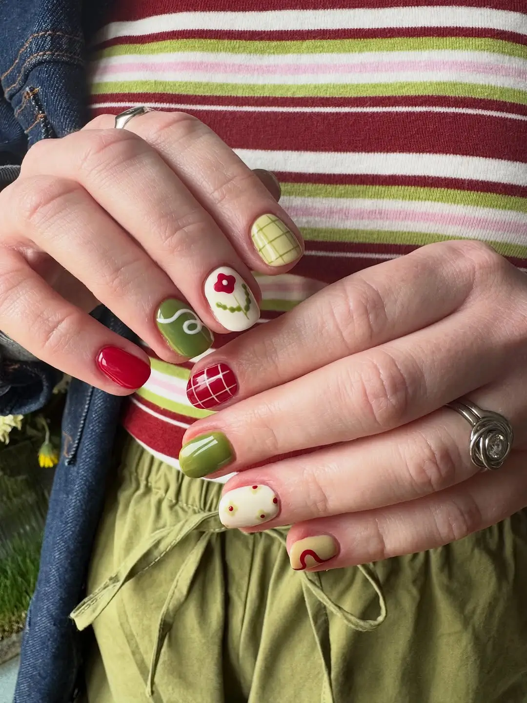 Mixed Pattern Short Square Nails