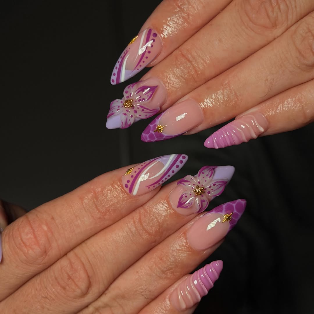 Mixed Purple Patterns With Sculpted Art