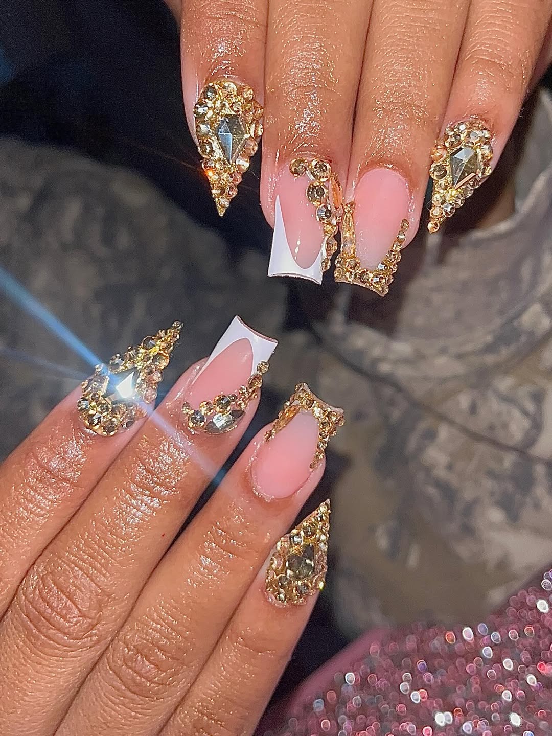 Mixed Shapes with Heavy Gold Rhinestones
