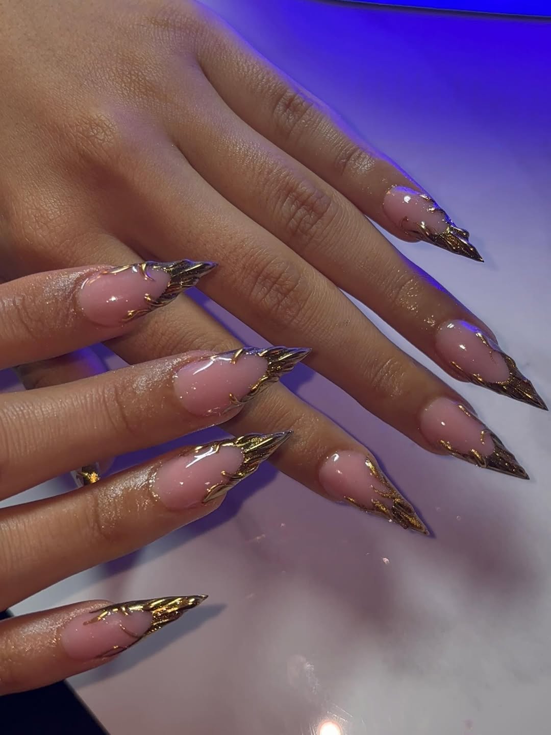 Molten Gold Stiletto Nails