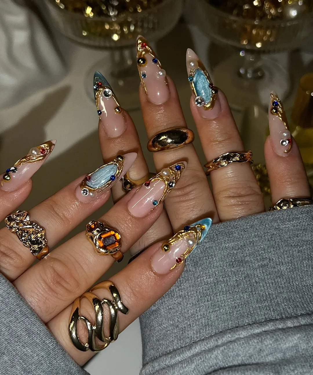 Molten Gold and Gemstone Elegance