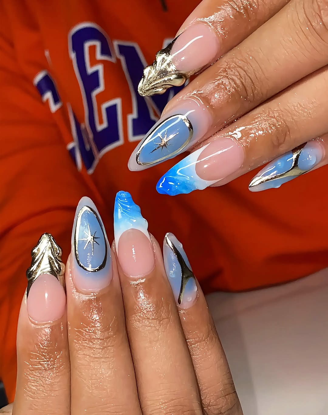 Molten Gold and Ocean Marbled Nails