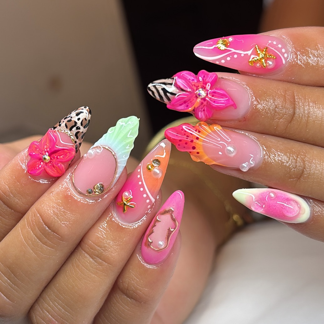 Neon Animal Print and Shell Art