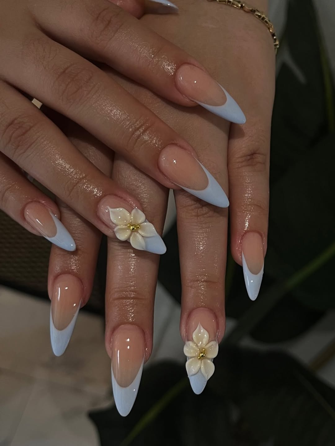 Pale Blue French and Sculpted Blooms