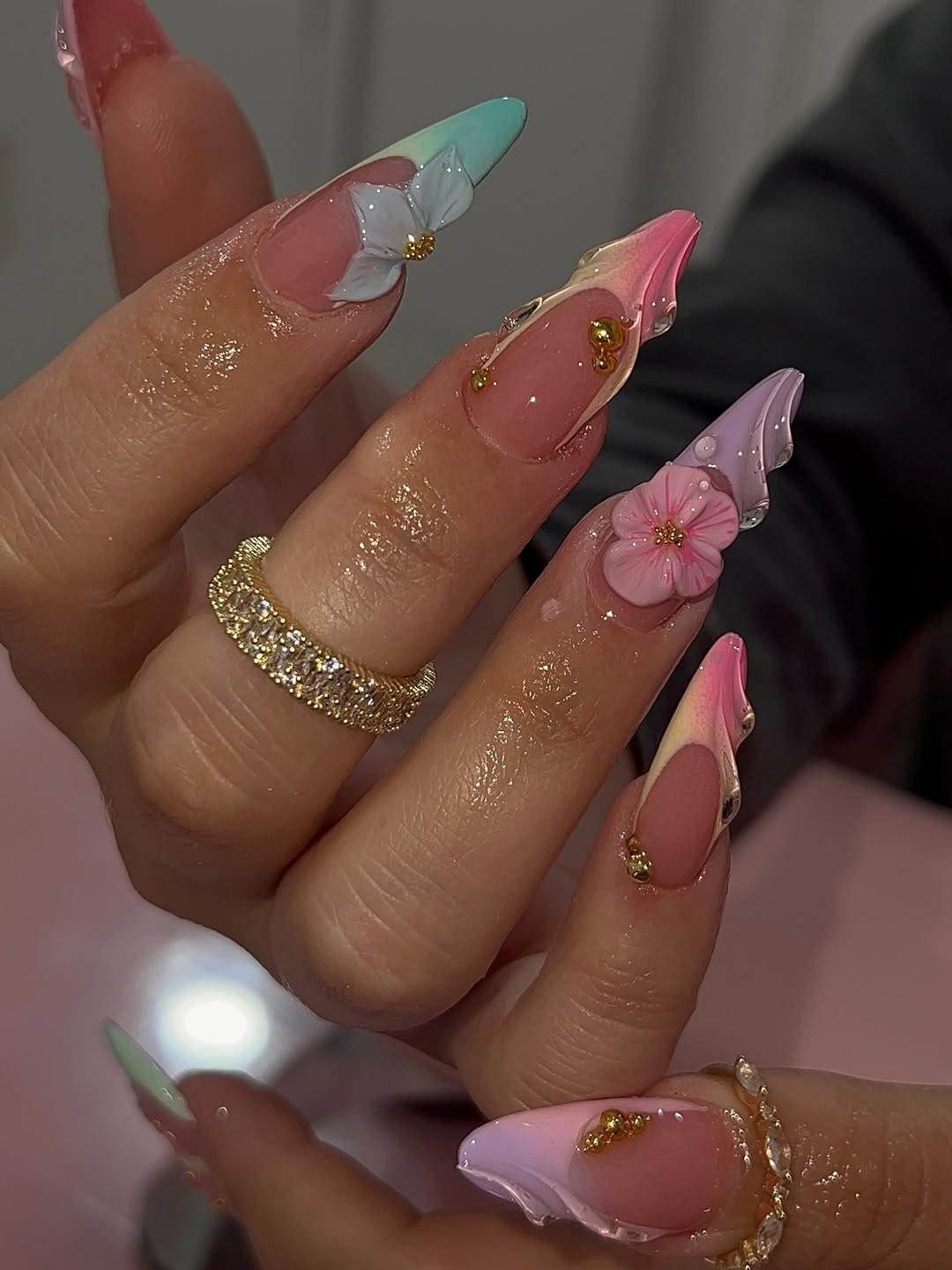 Pastel 3D Floral Water Drop Nails