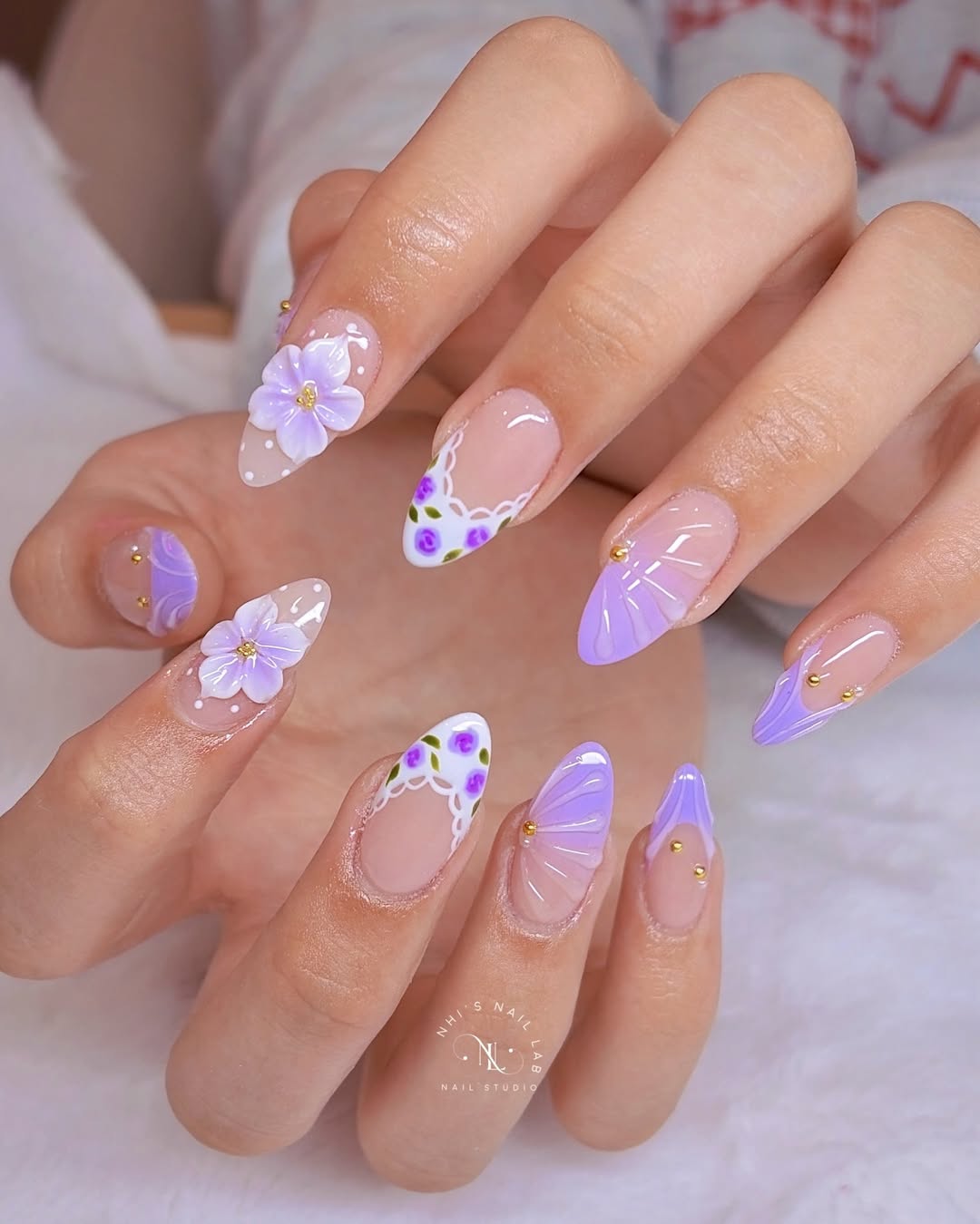 Pastel Lavender Sculpted Floral Nails