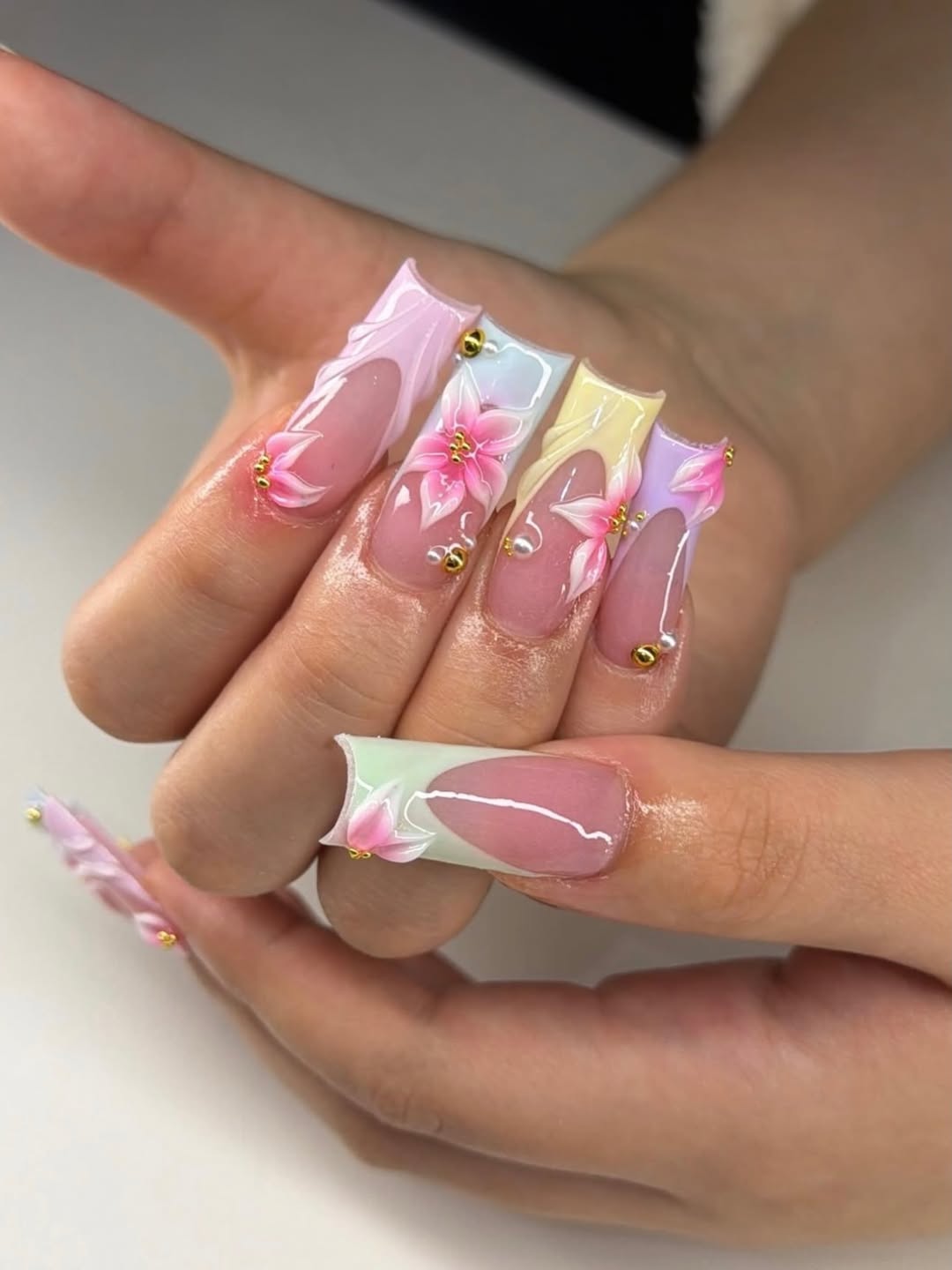 Pastel Multi Color Floral Nails