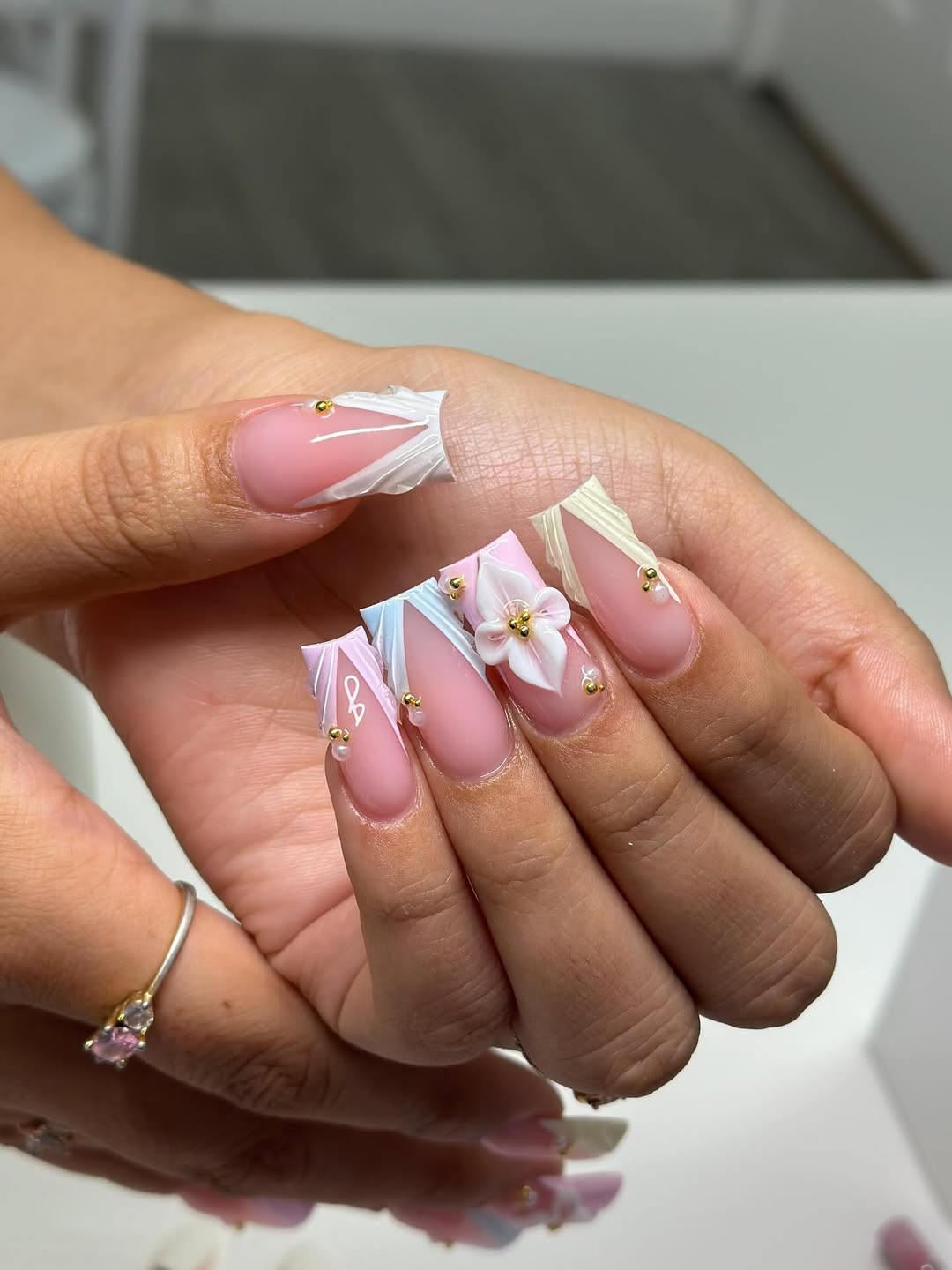 Pastel Textured French Square Nails