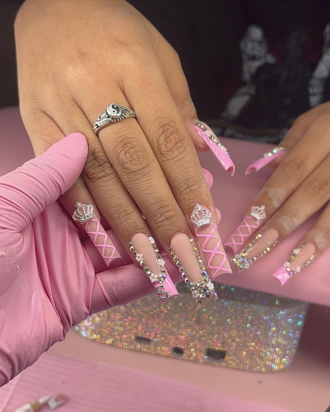 Pink Corset And Crown Jewel Nails
