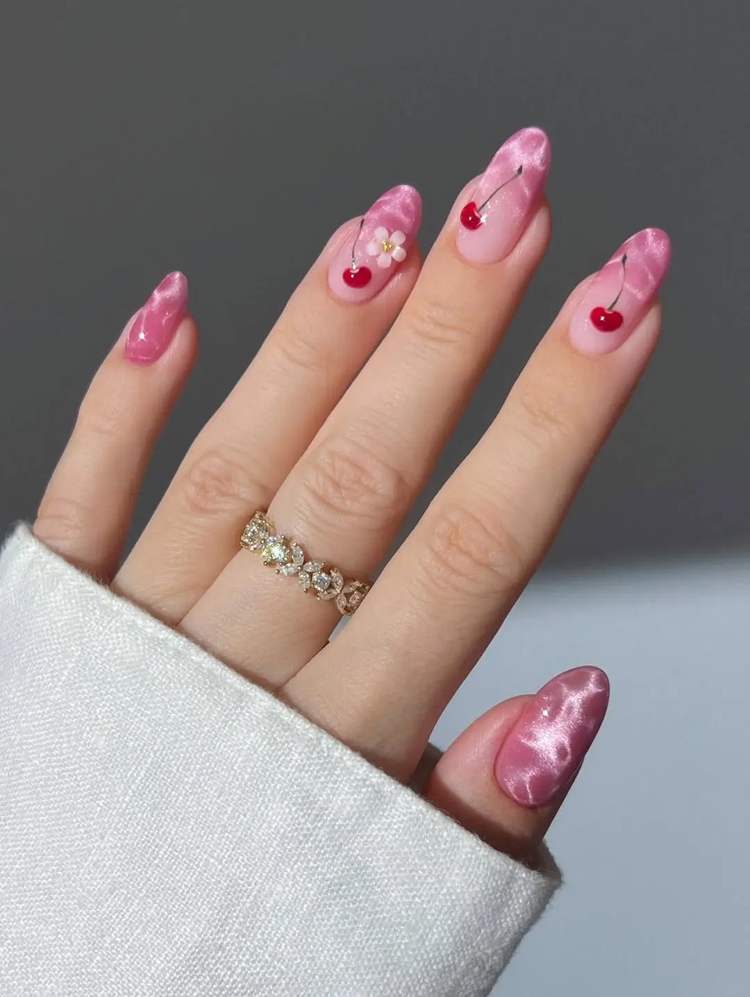 Pink Velvet And Red Cherry Art