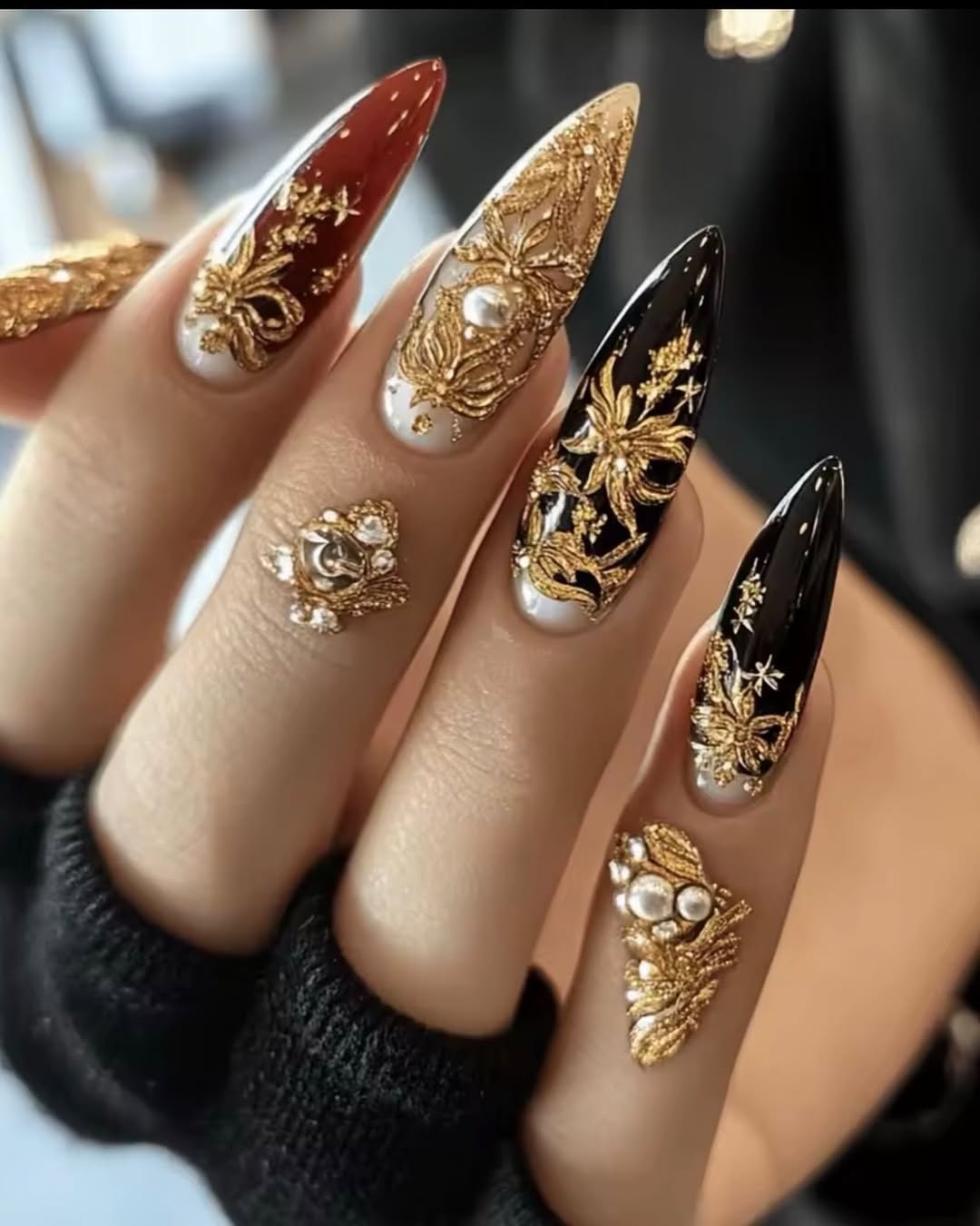 Pointed Extensions with Raised Gold Filigree