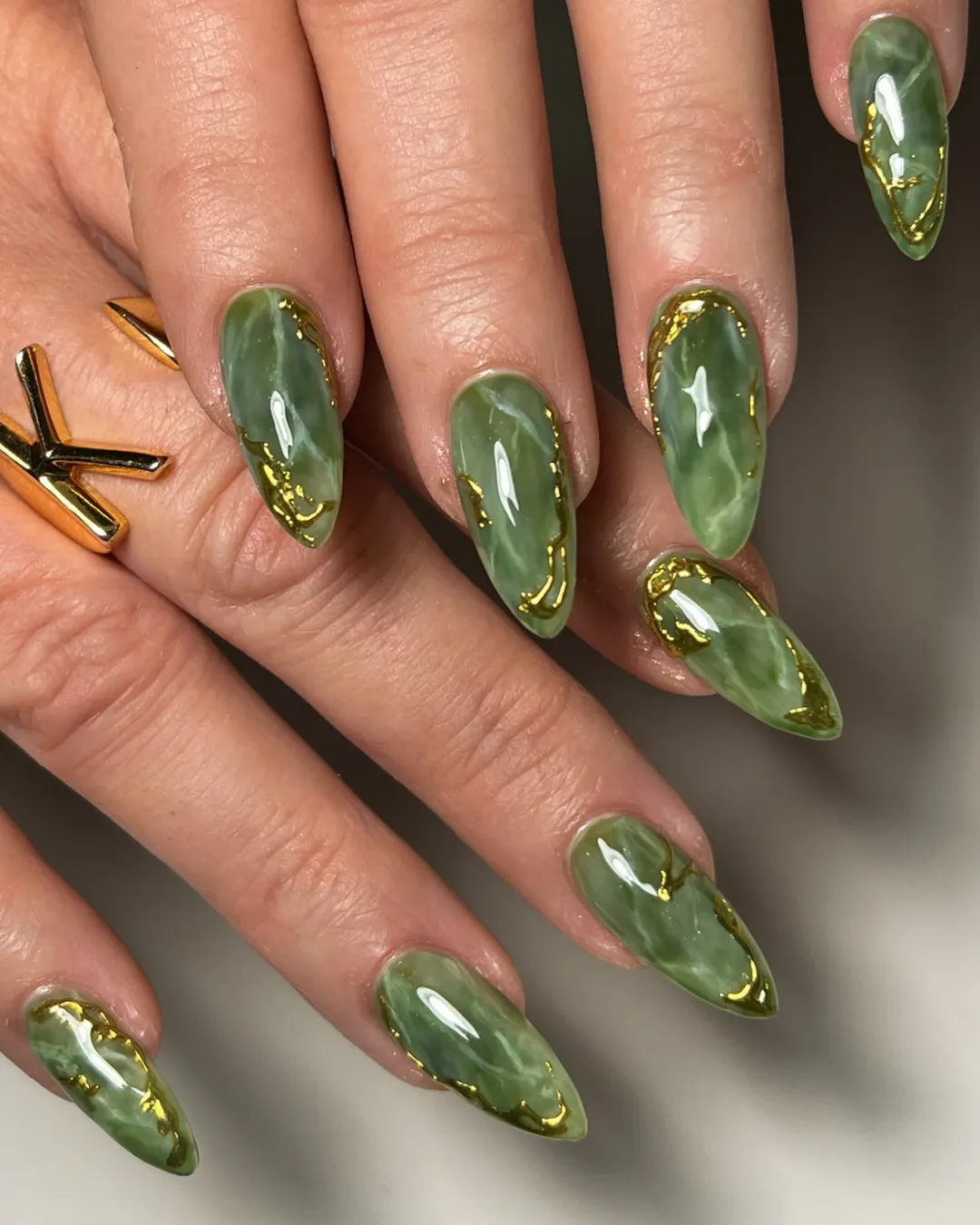Polished Jade and Gold Flakes