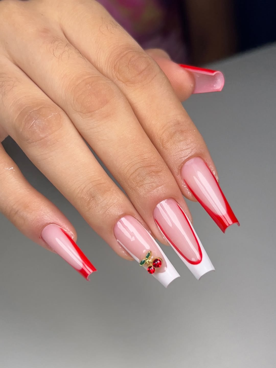 Red And White Cherry Nails