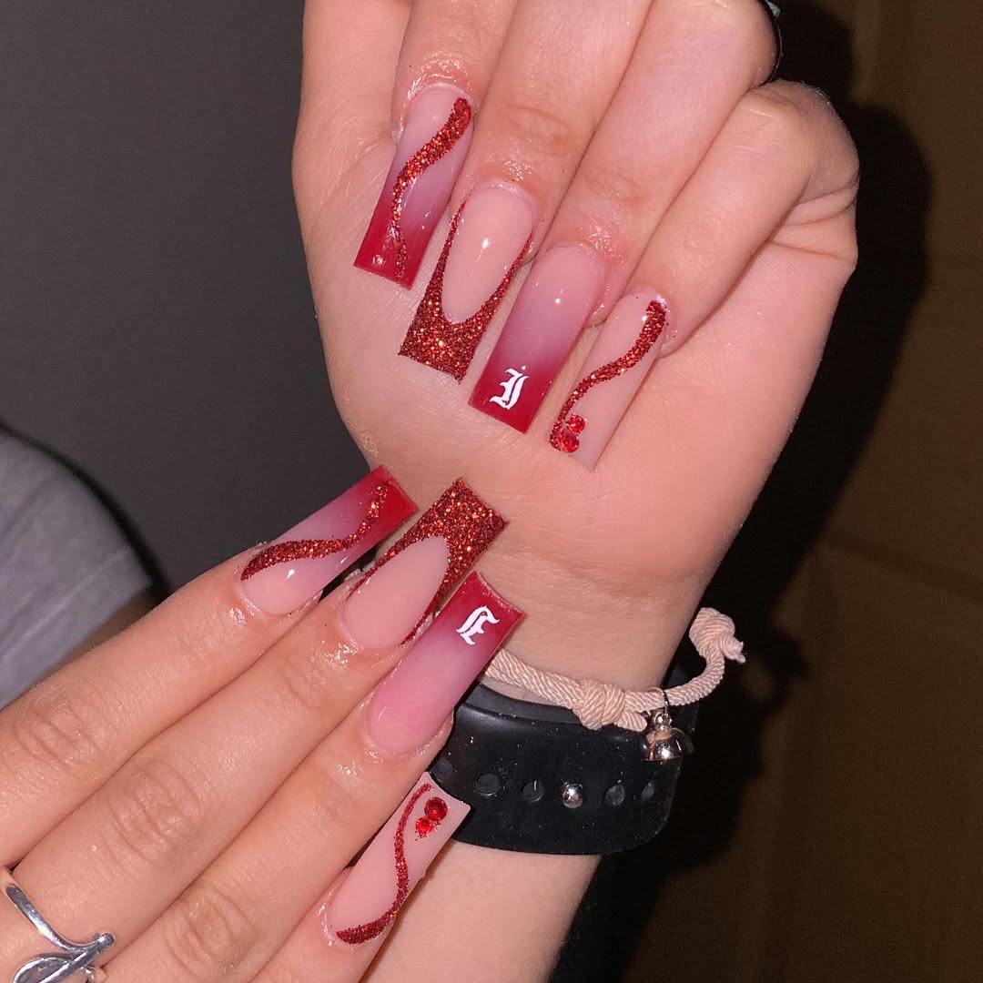 Red Glitter Swirls And Ombre Lettering