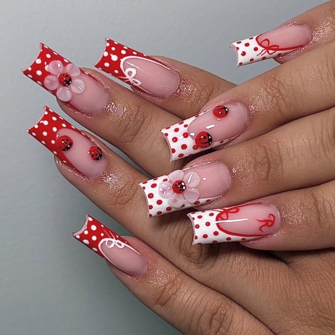 Red Polka Dots and 3D Ladybugs