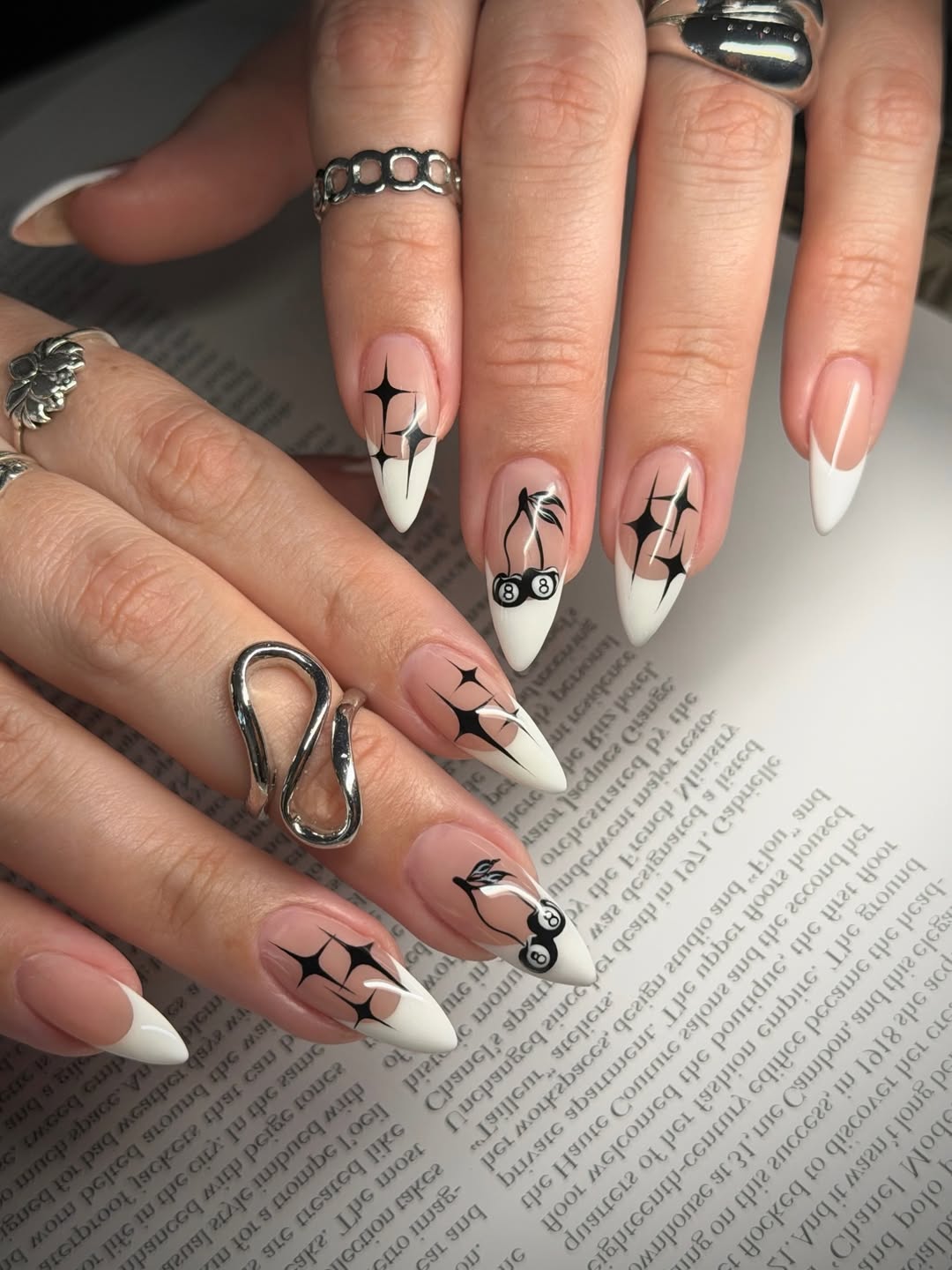 Retro Cherry and Star Almond Nails