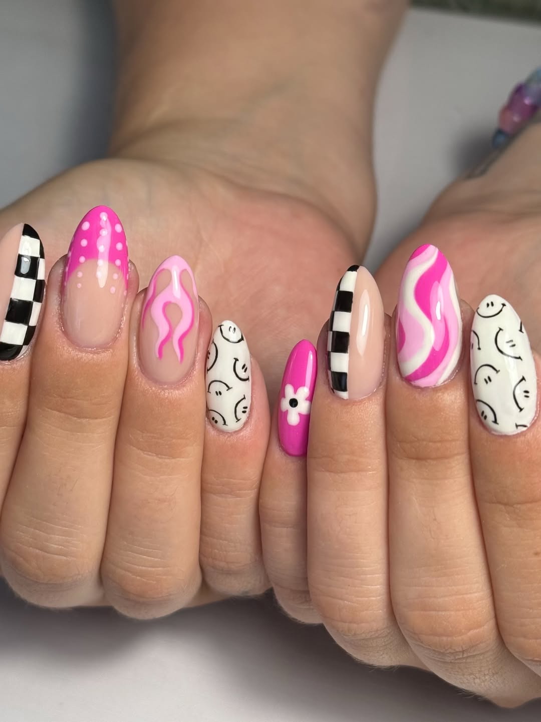 Retro Mismatched Pink Nail Art