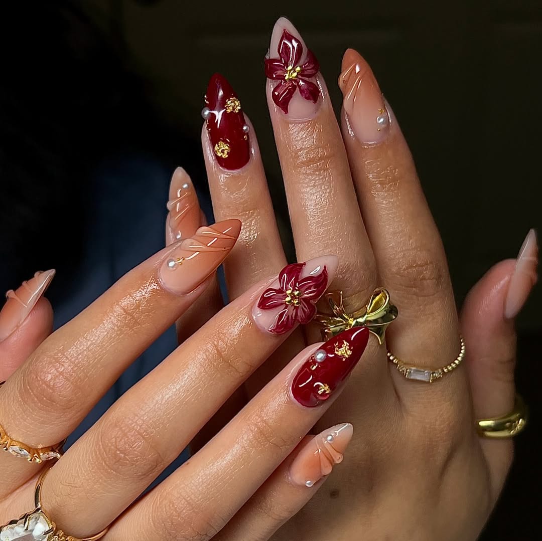 Rich Wine Blossoms and Foil Accents