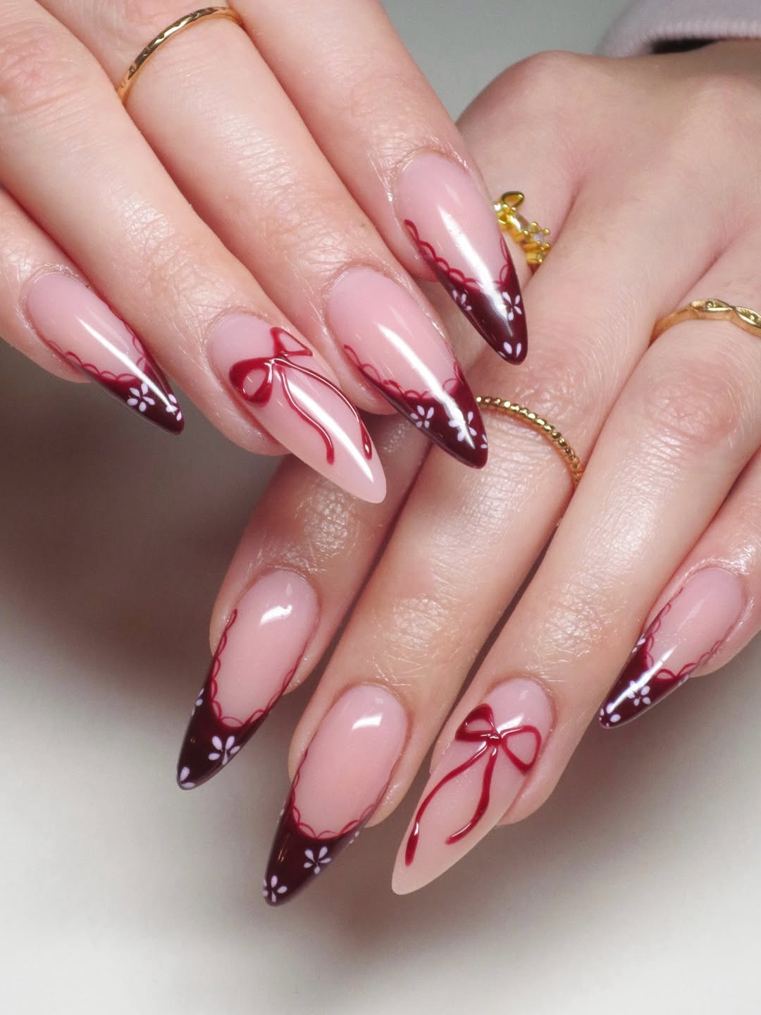 Romantic Ribbon and Floral French Tips