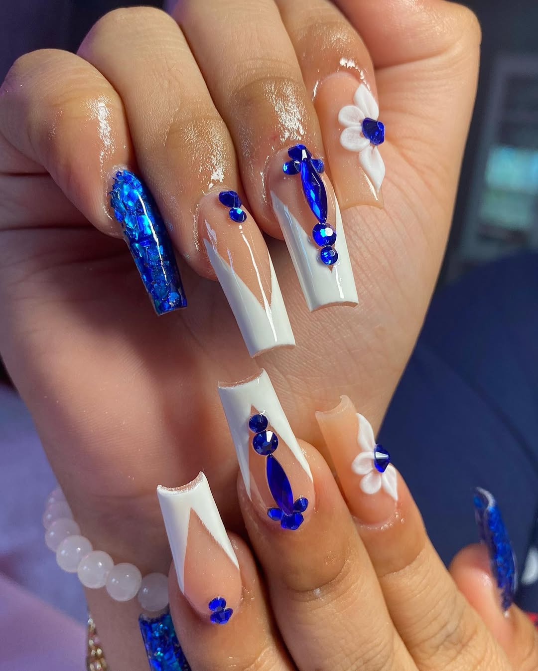Royal Blue Chevron and Rhinestones