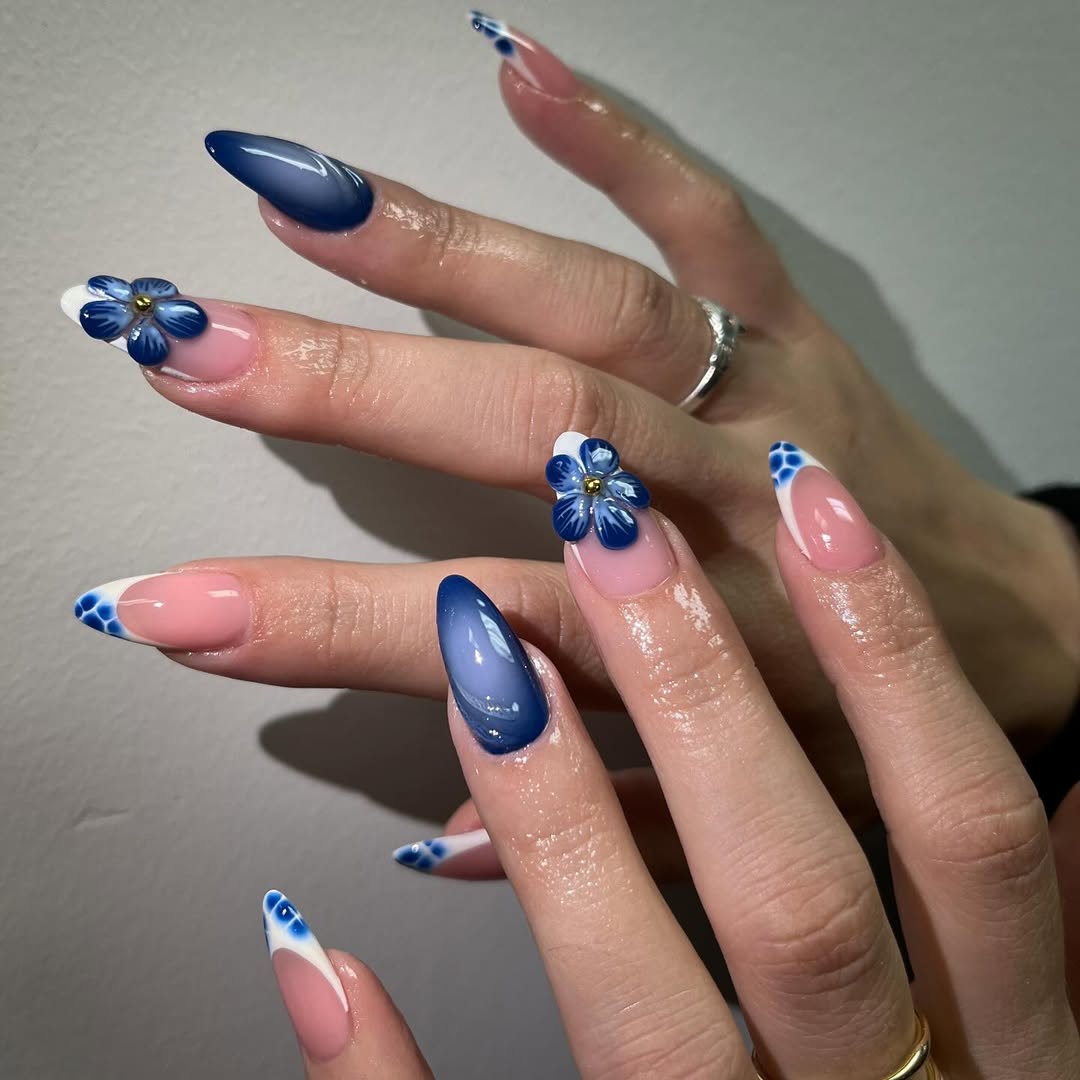 Sculpted Flower and Aura Nails