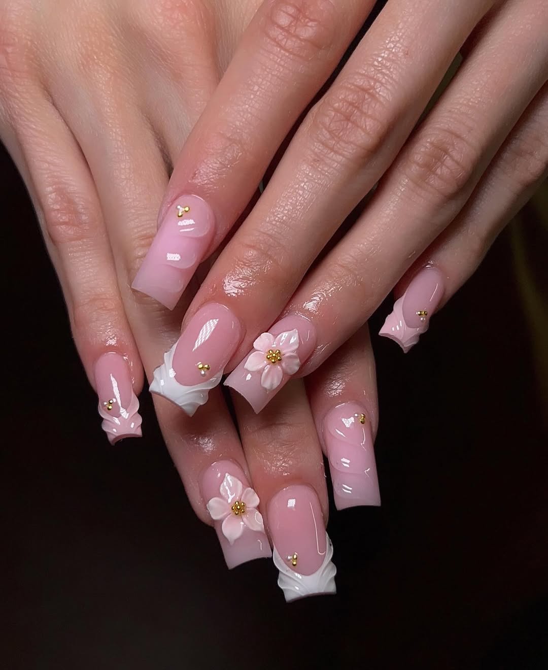 Sculpted Pink and White Square Nails