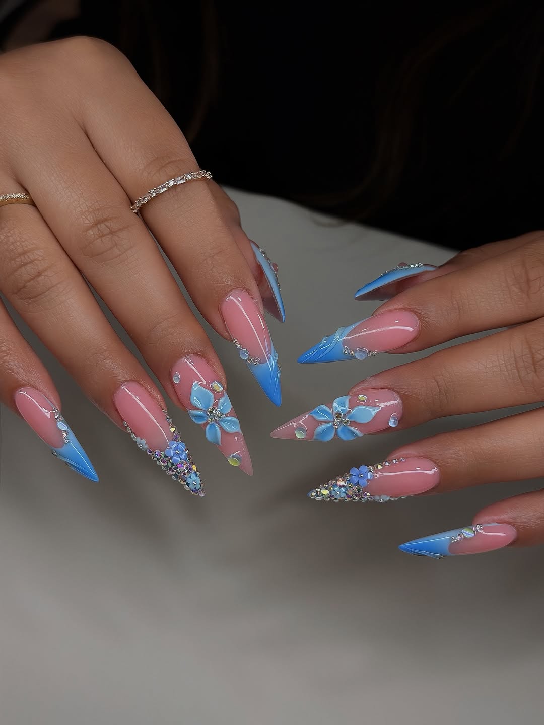 Sharp Stiletto Tips with Floral Accents