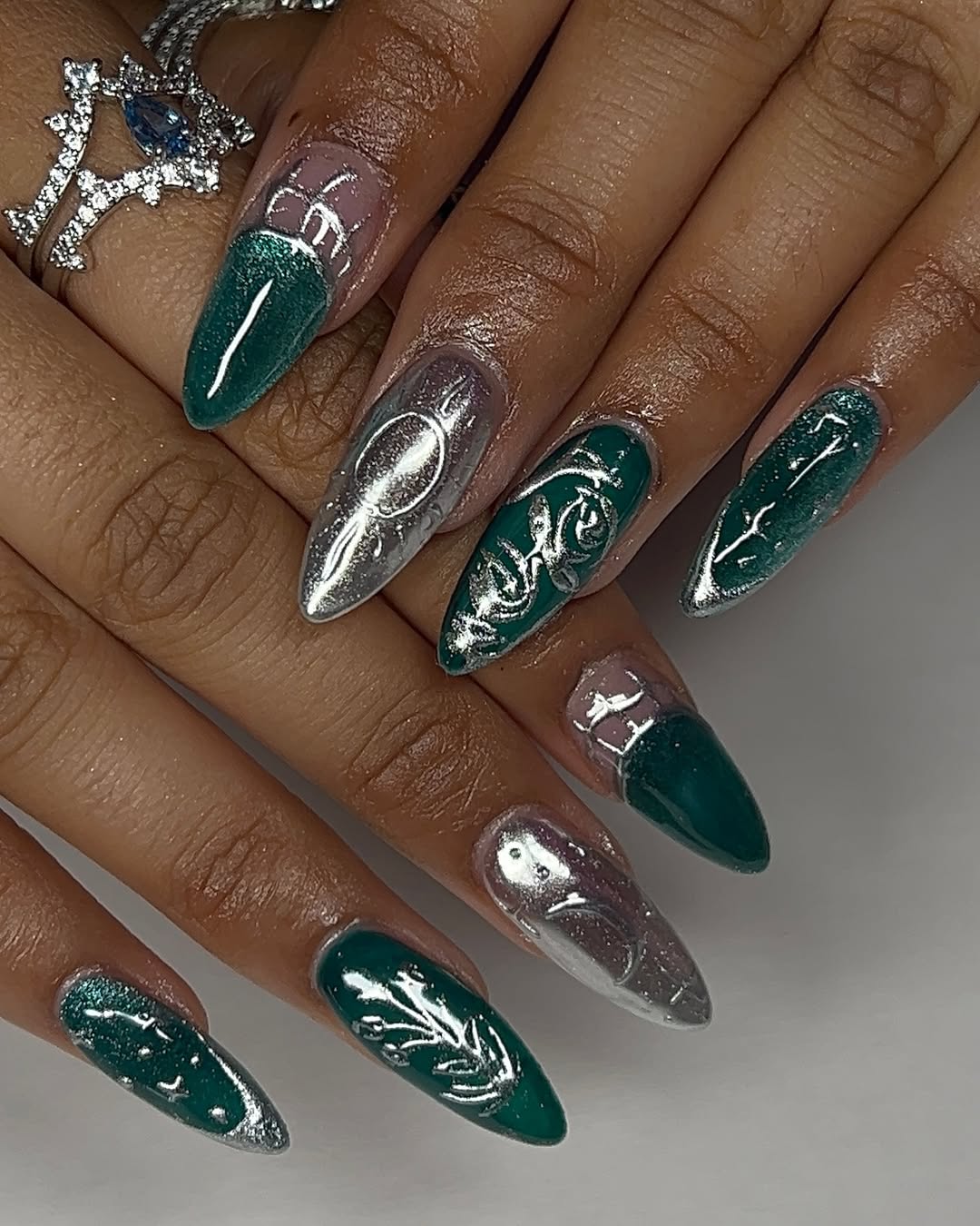 Shimmering Green and Silver Chrome