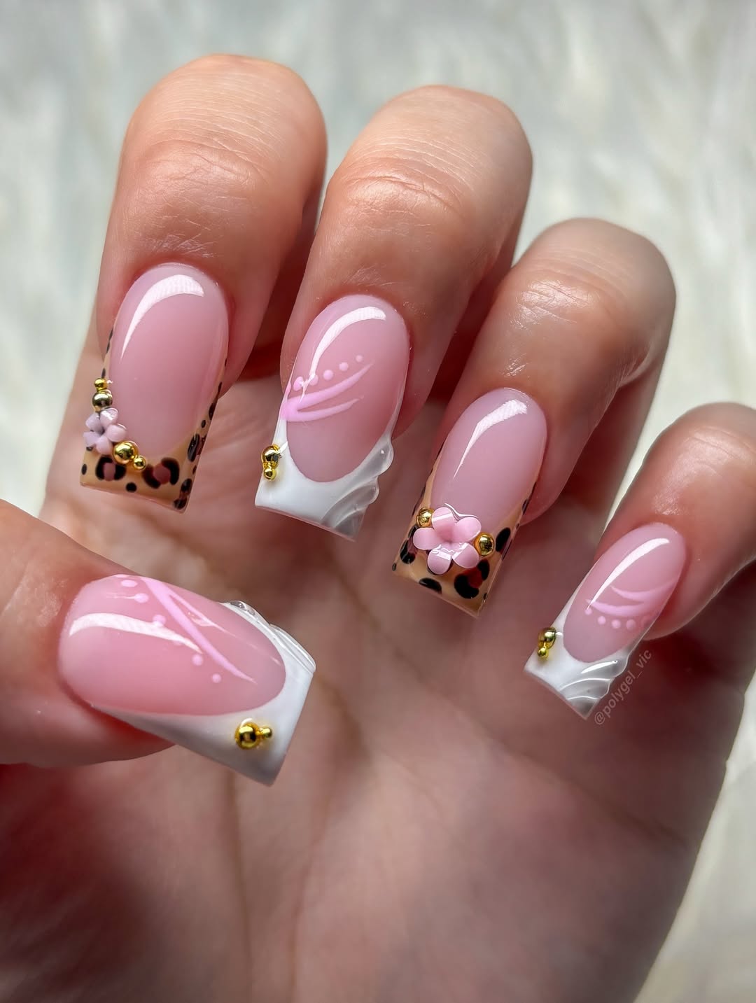 Square Leopard and White Swirl Tips