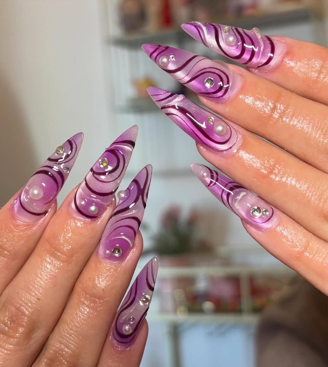 Swirling Purple Aura With Pearls And Jewels