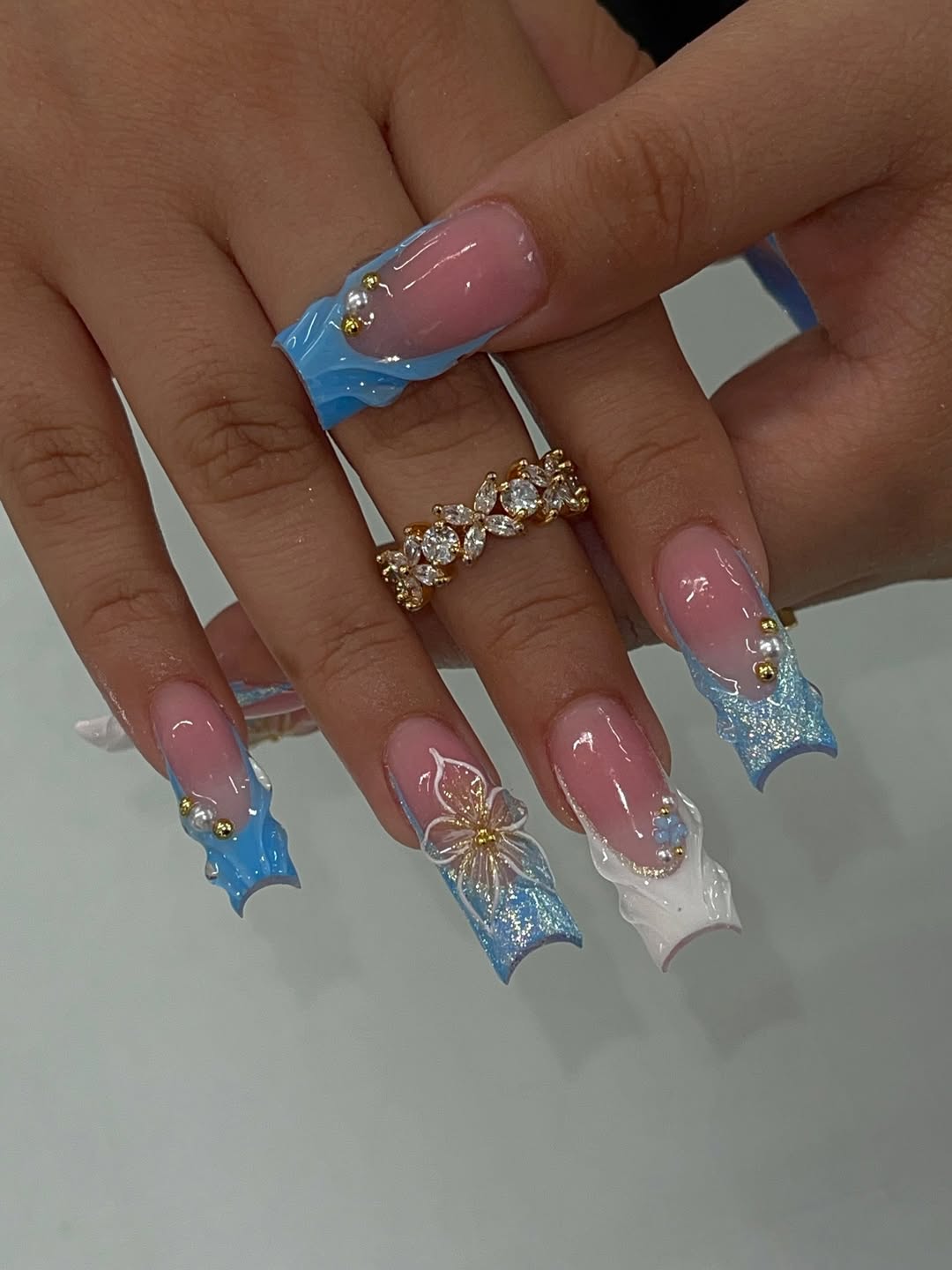 Textured Wavy Blue Square Nails