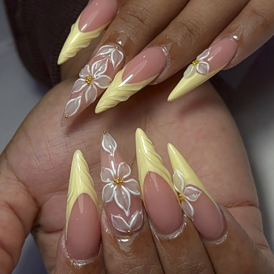 Textured Yellow Tips with White Flowers