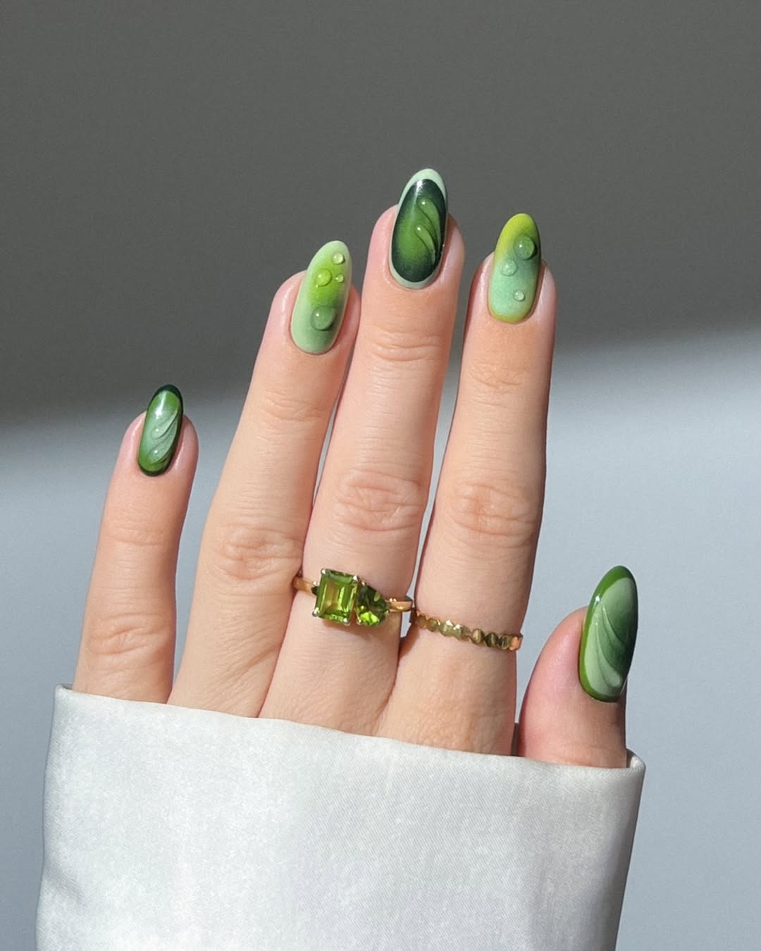 Vivid Green Gradient and Dew Drop Nails