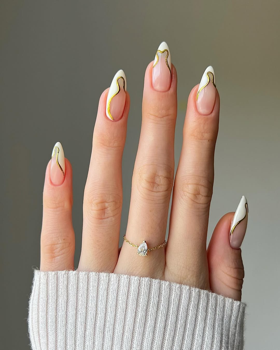 Wavy White Tips and Gold Outlines