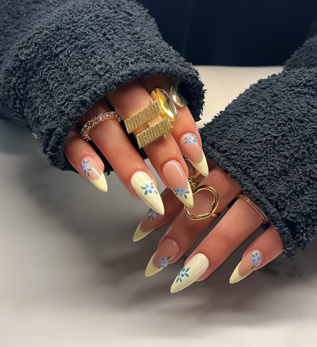 Yellow French Tip Floral Art