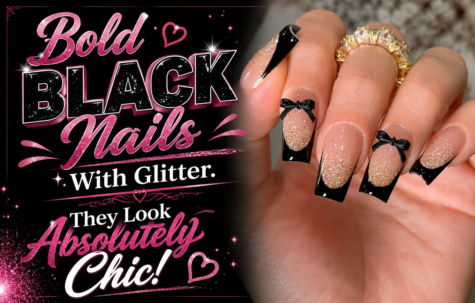 Black Nails With Glitter