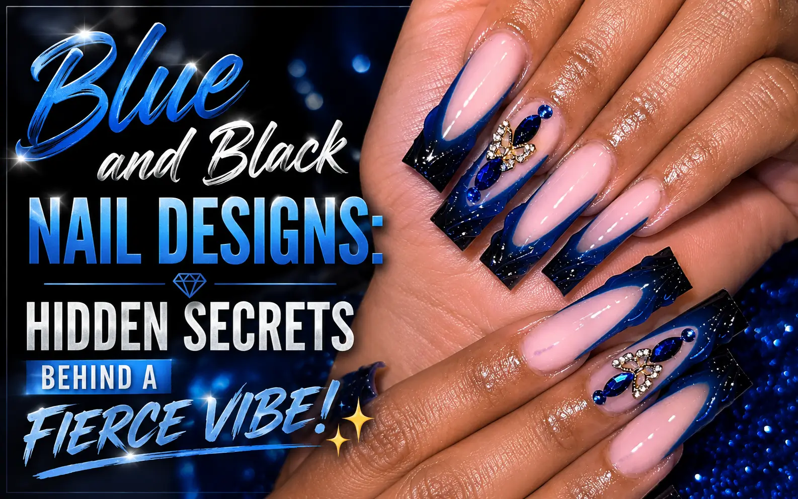 Blue and Black Nails