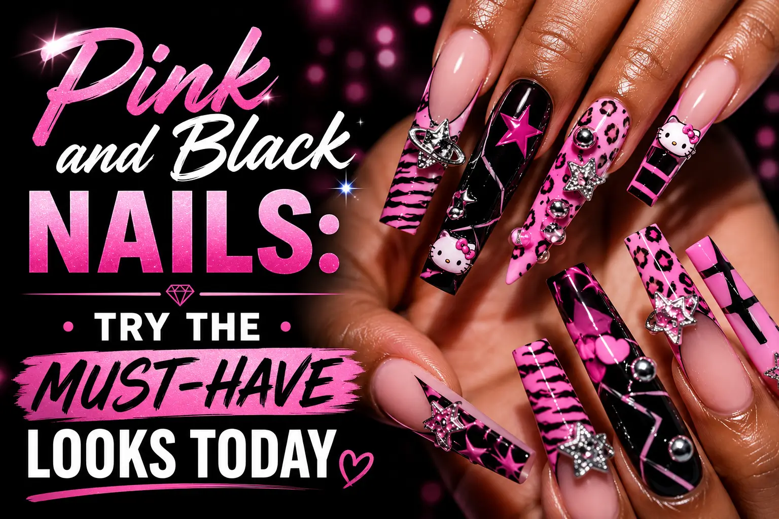 Pink and Black Nails