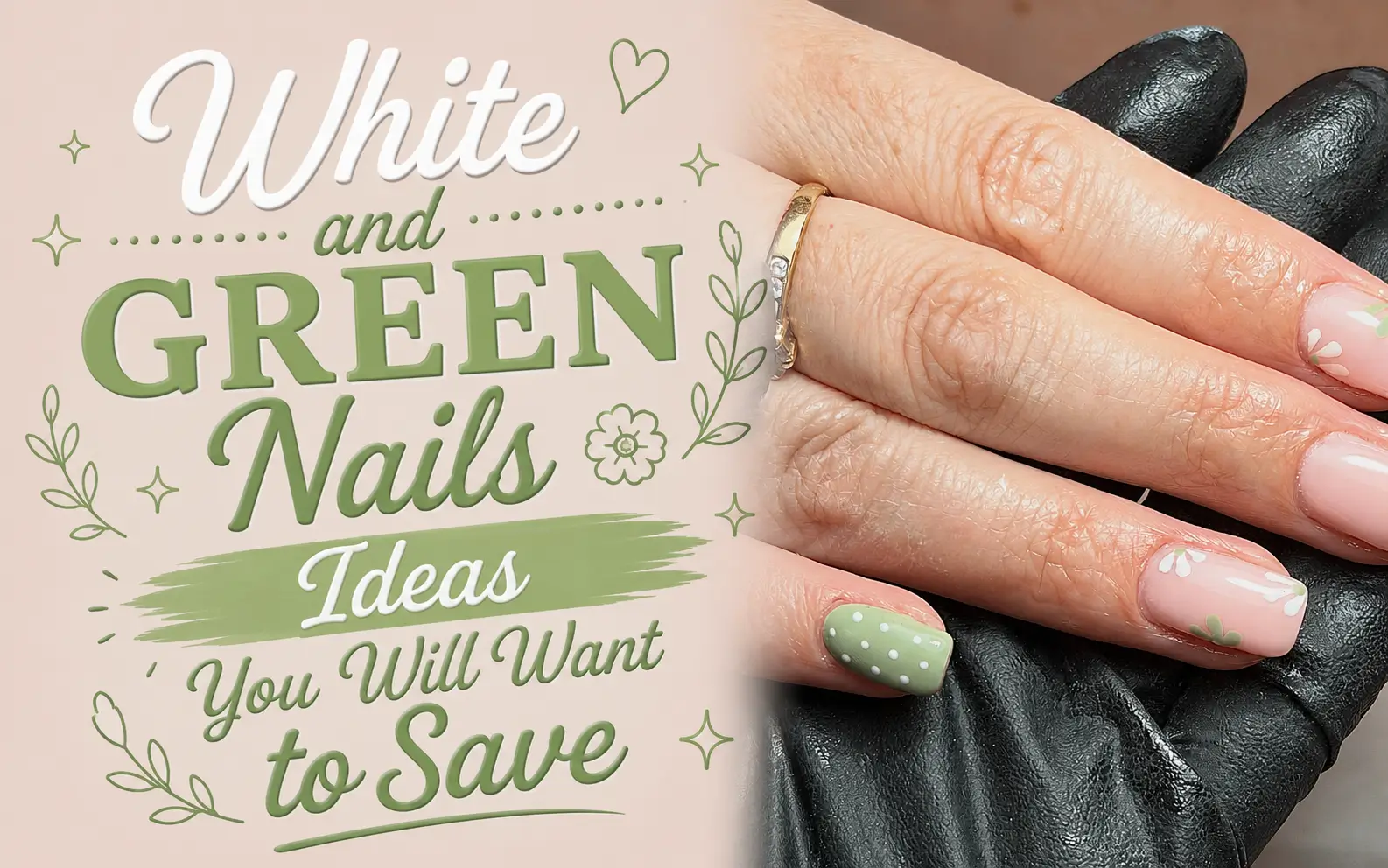 White and Green Nails