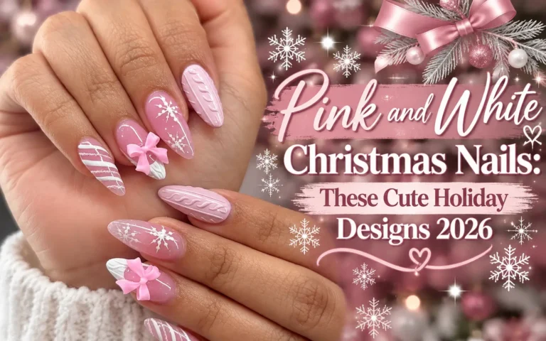 Pink and White Christmas Nails