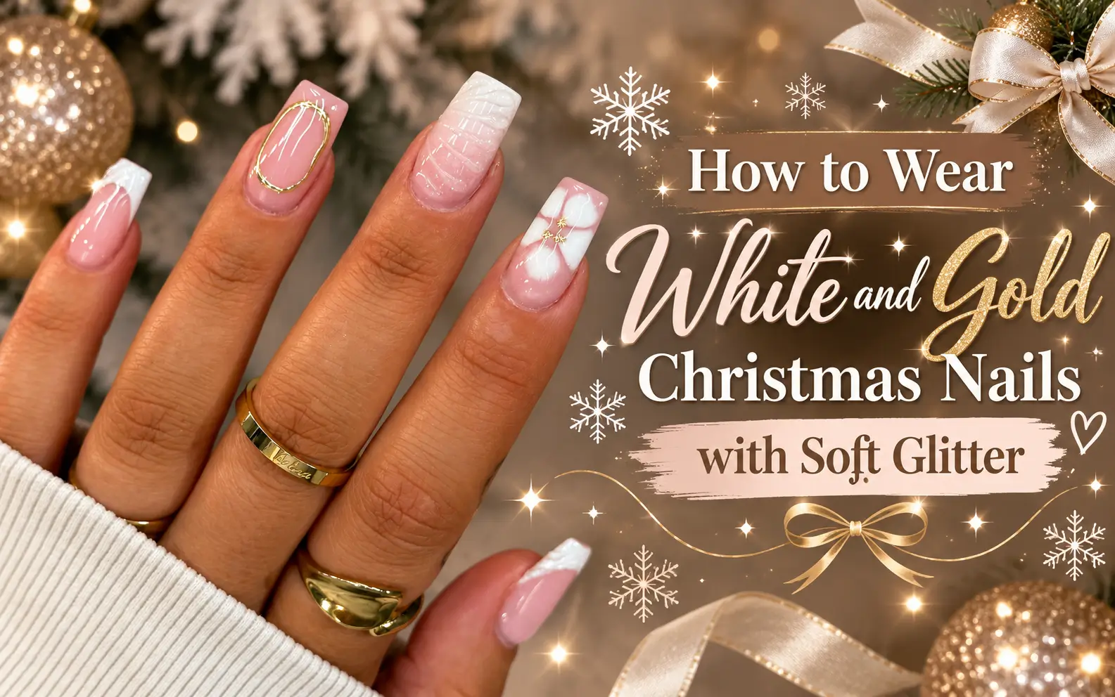 White and Gold Christmas Nails